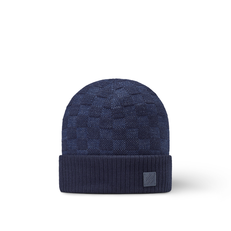 Bonnet et Écharpe Néo Petit Damier Bleu Marine