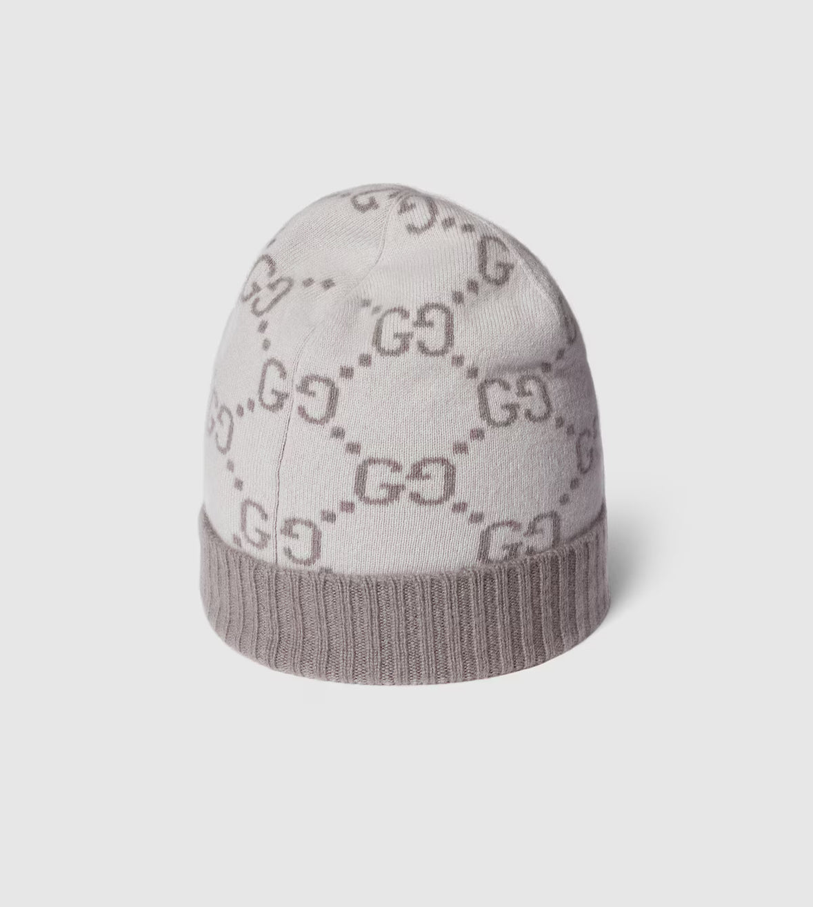 Bonnet et Écharpe en jacquard de cachemire GG ivoire et gris clair