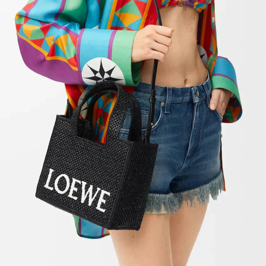 LOEWE - Petit  Font Tote en raphia Noir