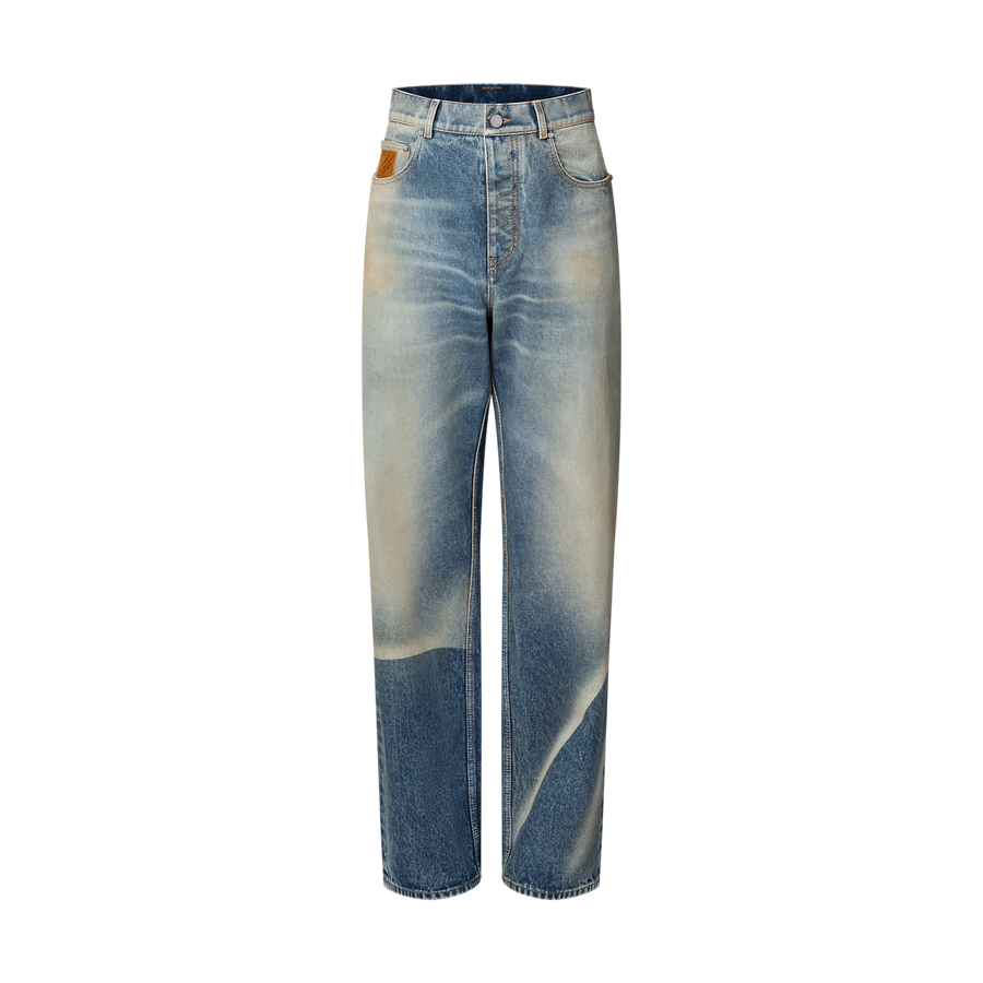 Pantalon droit effet décoloré en denim