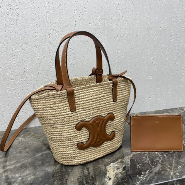 Céline - Classic Panier petit modèle Souple Raphia et veau