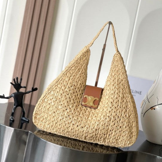 C­eli­ne - Classic Panier Cabas Triangle Raffia Calfskin