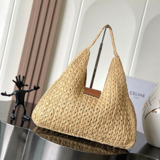 C­eli­ne - Classic Panier Cabas Triangle Raffia Calfskin
