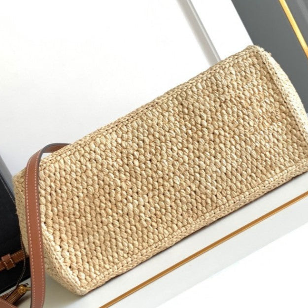 C­eli­ne - Small Cabas Thais Raffia Calfskin Top