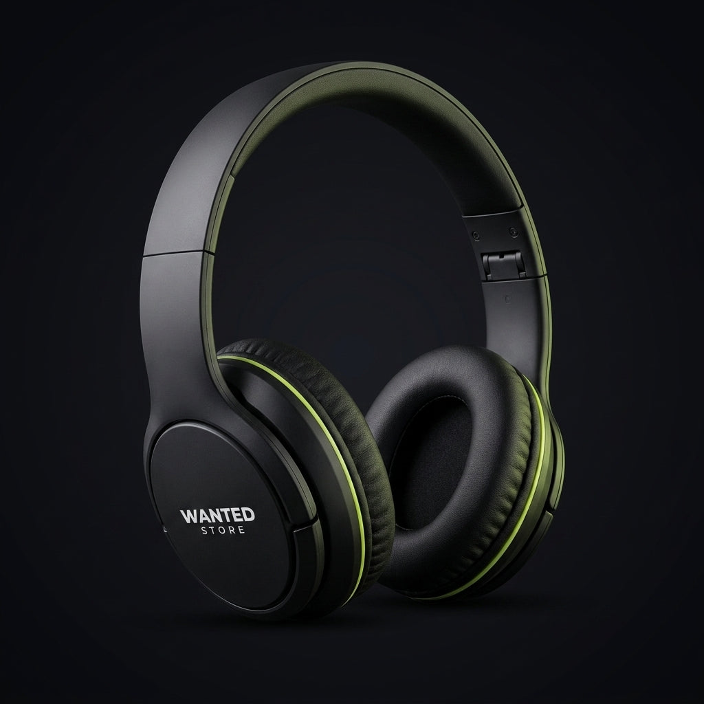Casque sans fil Wanted Store à réduction de bruit, noir mat et vert citron