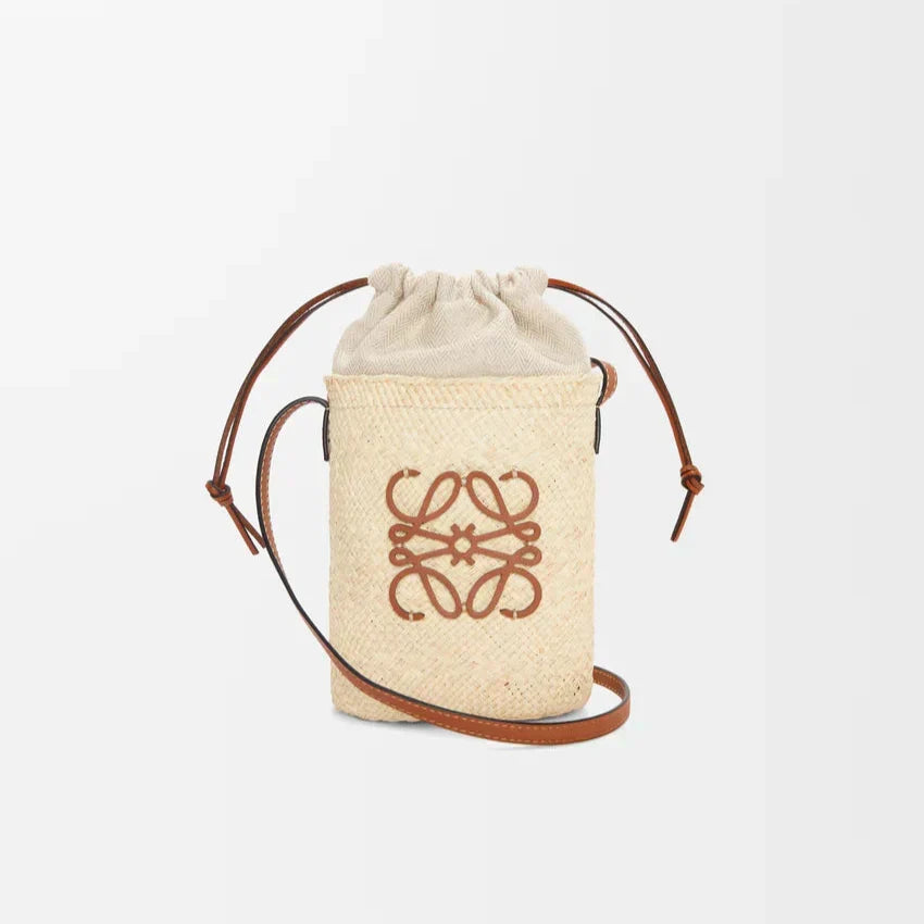 LOEWE - Square pocket in iraca palm and calfskin Beige