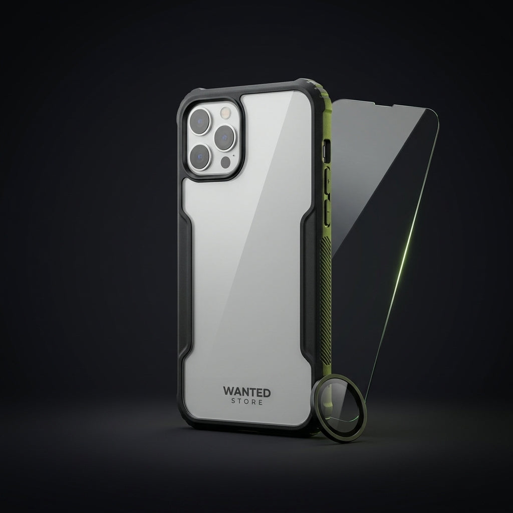 Pack protection Wanted Store : coque antichoc, verre trempé et protection caméra