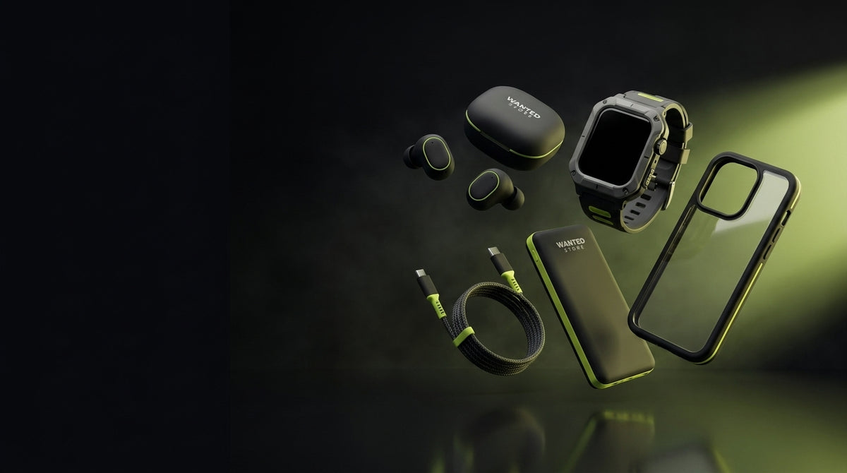 Accessoires Wanted Store sur fond noir